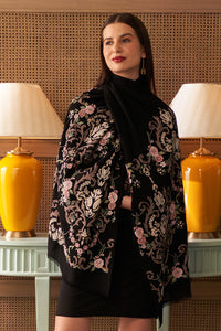 Victorian Love Embroidered Wool Silk Stole