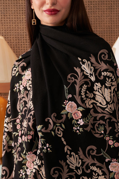 Victorian Love Embroidered Wool Silk Stole