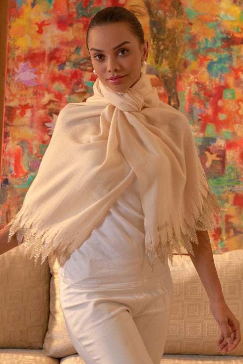 Leafy Sparkle Wool Silk Stole