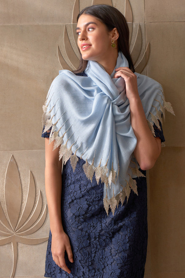 Leafy Sparkle Wool Silk Stole