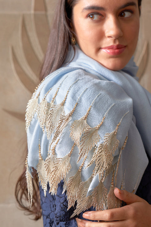 Leafy Sparkle Wool Silk Stole