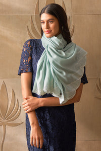 Majestic Wave Embroidered Wool Silk Stole