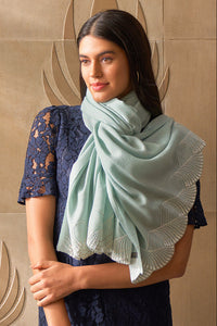 Majestic Wave Embroidered Wool Silk Stole