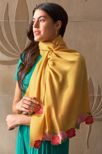 Garden Fringe Embroidered Wool Silk Stole