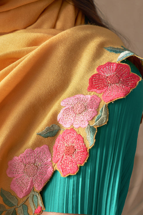 Garden Fringe Embroidered Wool Silk Stole