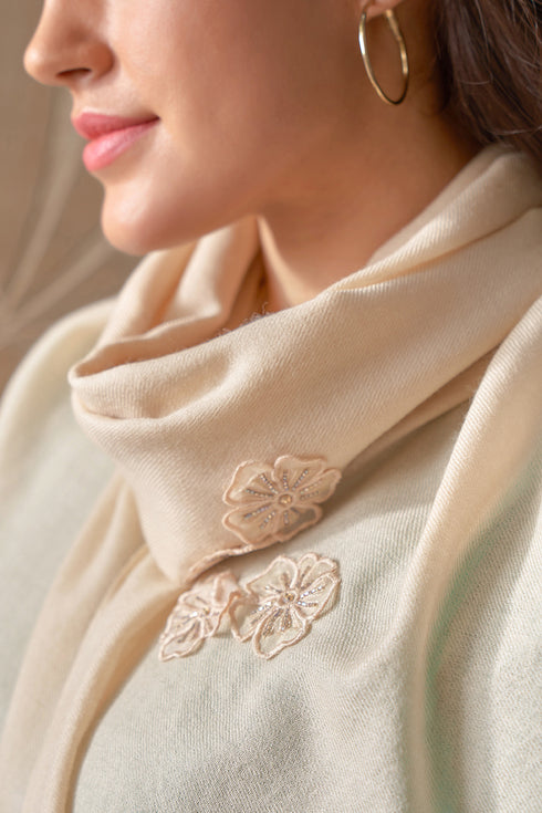 Flower Shower Embroidered Wool Silk Stole