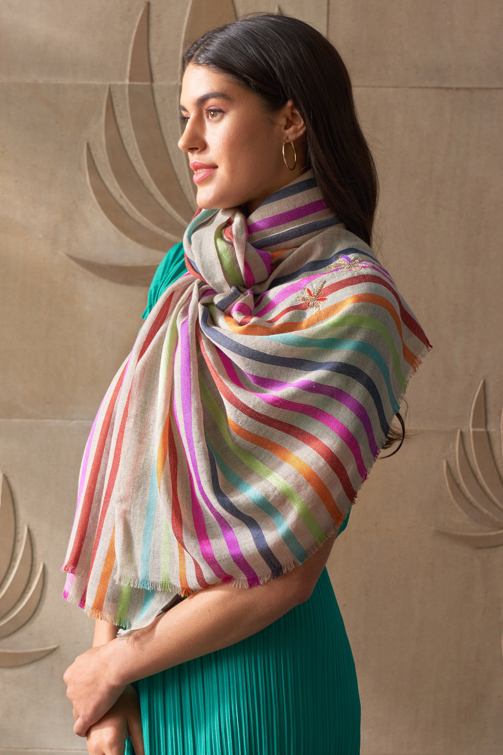 Rainbow Wings Embroidered Wool Silk Stole