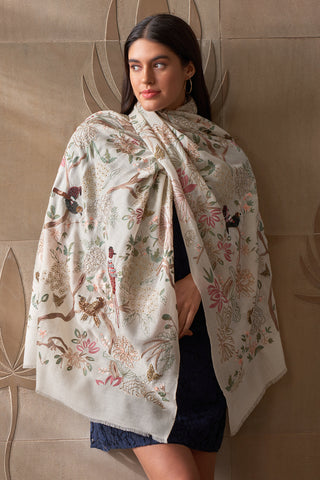 Enchanted Forest | Embroidered Pure Cashmere Stole
