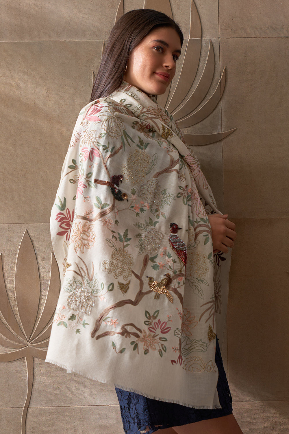 Enchanted Forest | Embroidered Pure Cashmere Stole