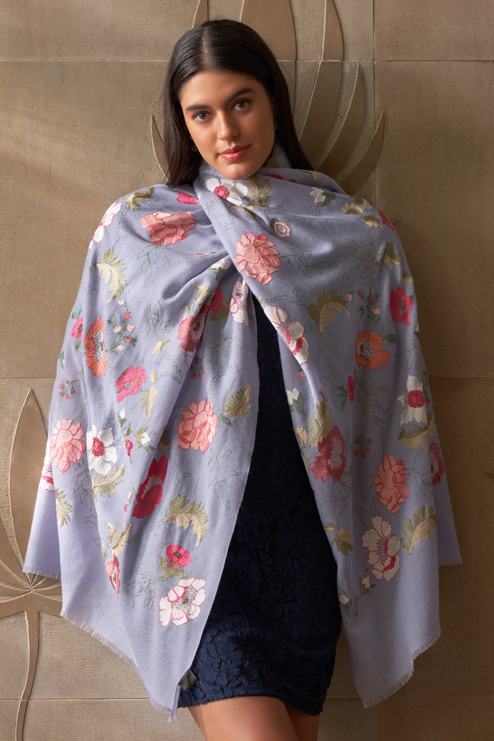Perfect Bloom Embroidered Pure Cashmare Stole