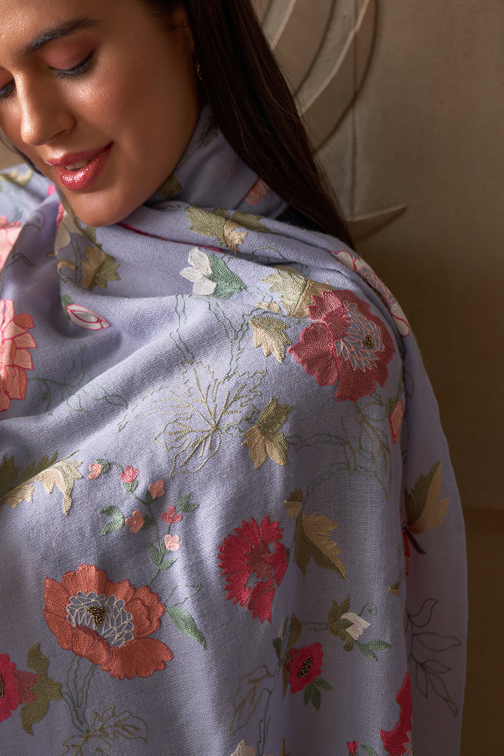 A Perfect Bloom | Embroidered Pure Cashmere Stole
