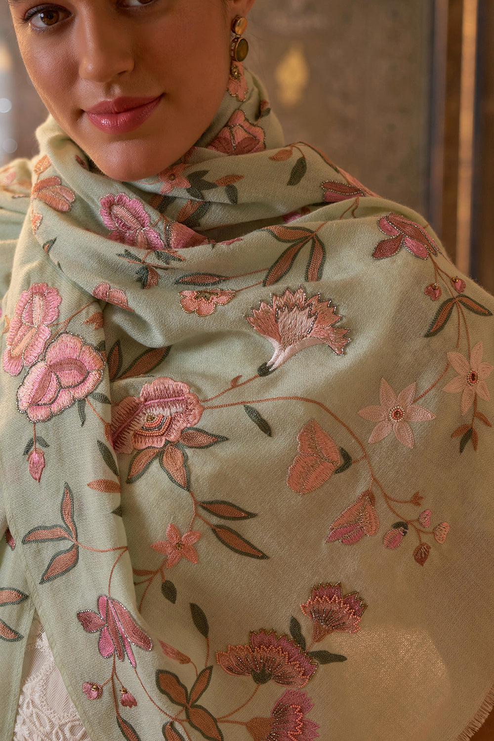 A Colorful Symphony | Embroidered Pure Cashmere Stole