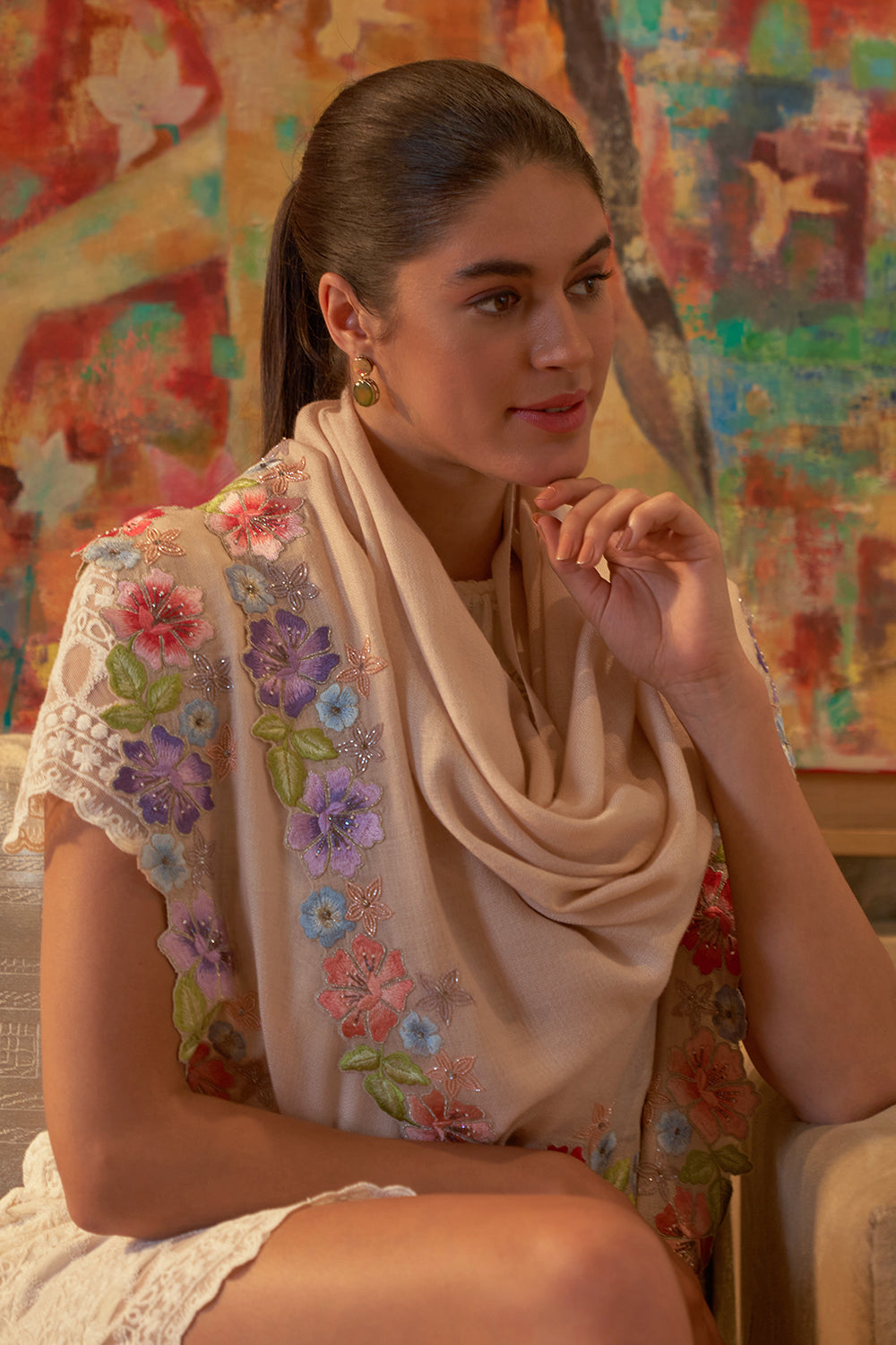Floral Sprinkle | Embroidered Wool Silk Stole