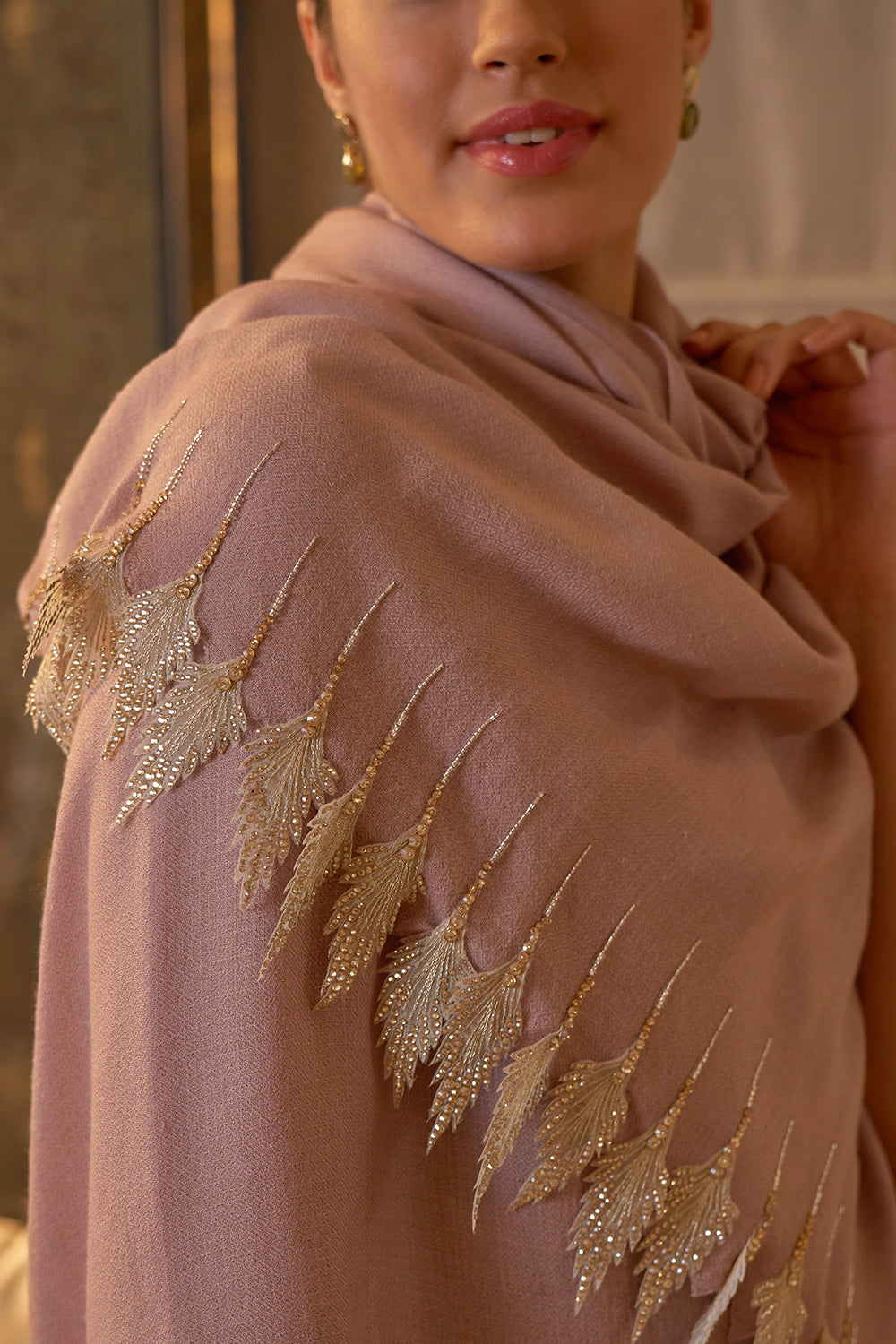 Leafy Sparkle | Embroidered Wool Silk Stole