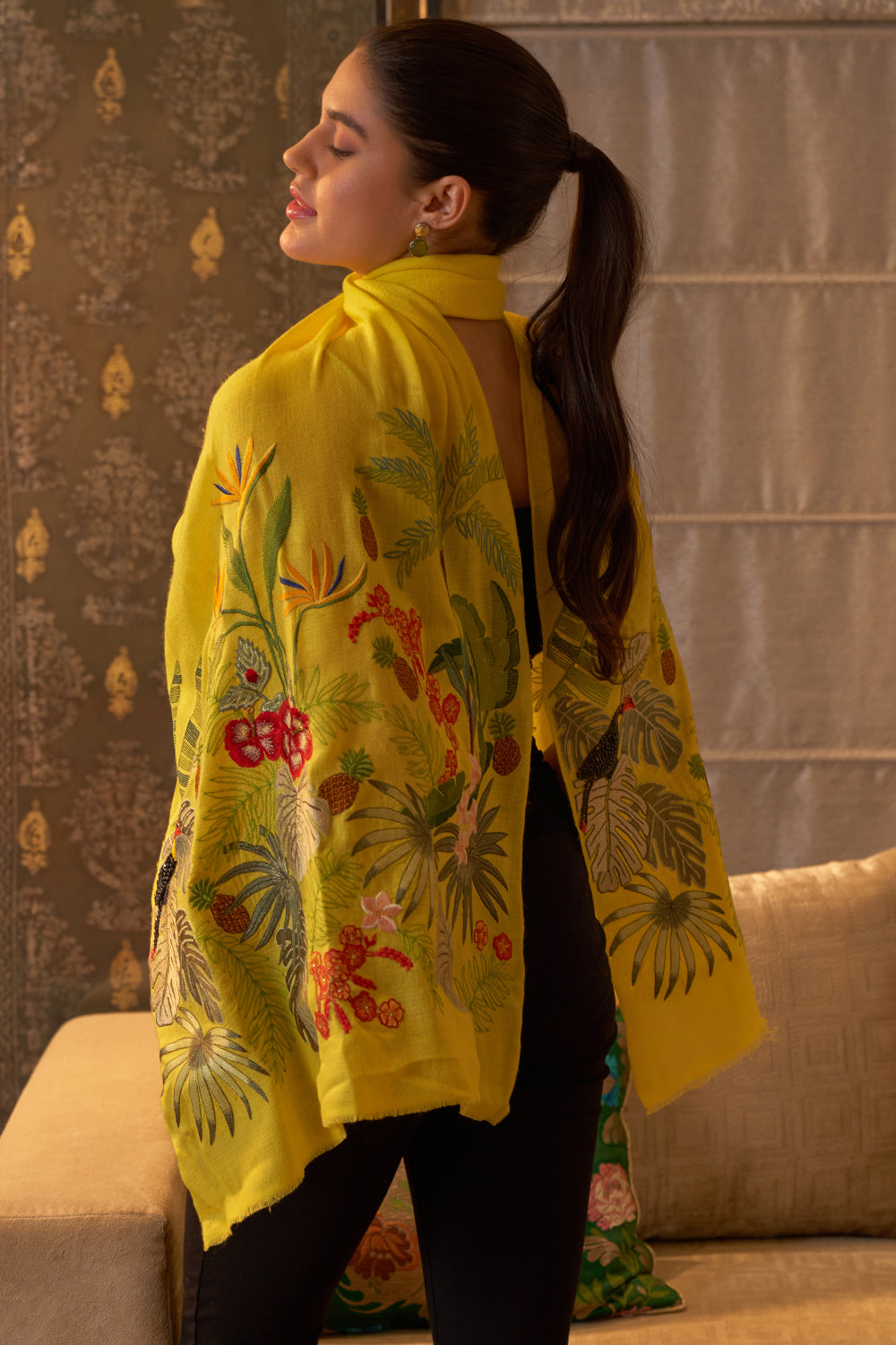 A Toucan’s Day | Embroidered Fine Merino Wool Stole