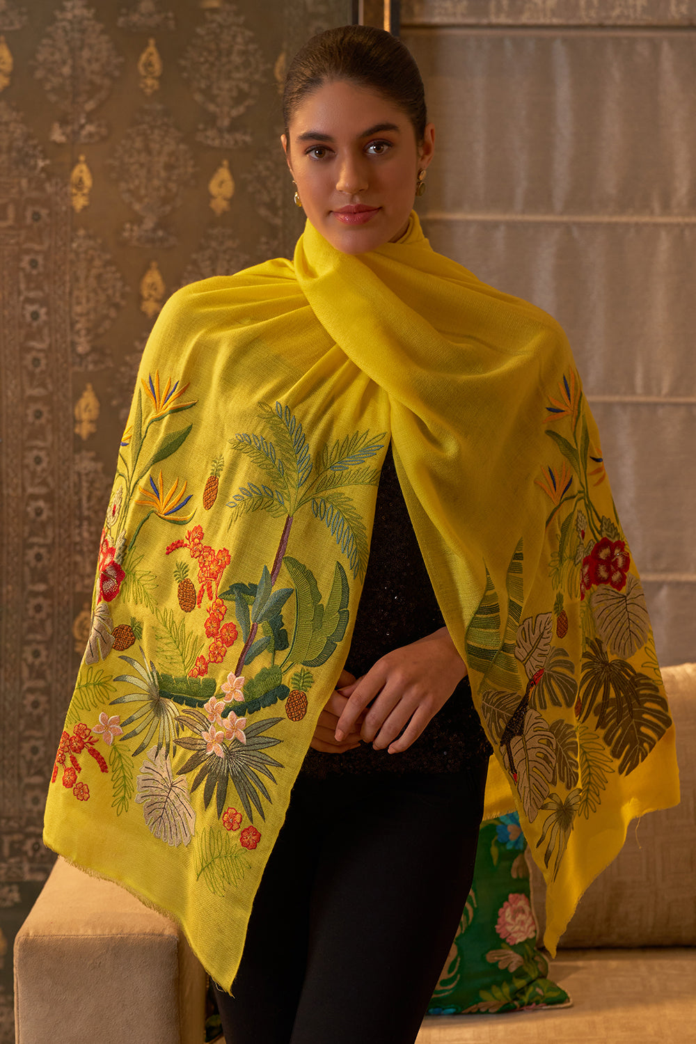 A Toucan’s Day | Embroidered Fine Merino Wool Stole