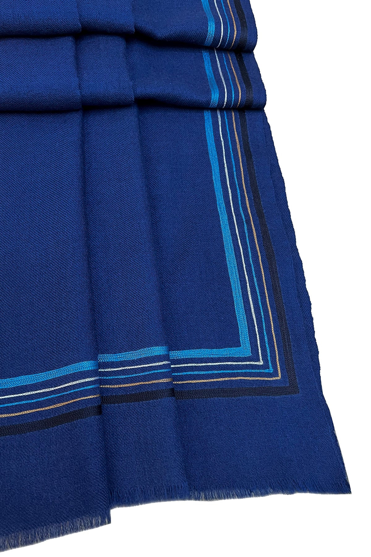 Embroidered Fine Wool Silk Stole Blue