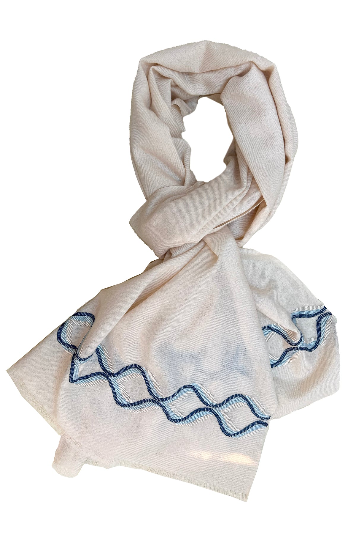 The Statesman Embroidered Fine Wool Silk Stole White