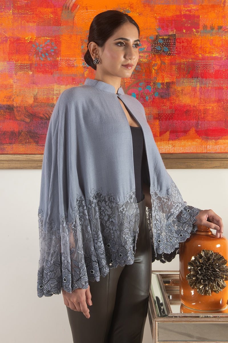 Floral Inlay Lace Cape – Mauli Cashmere