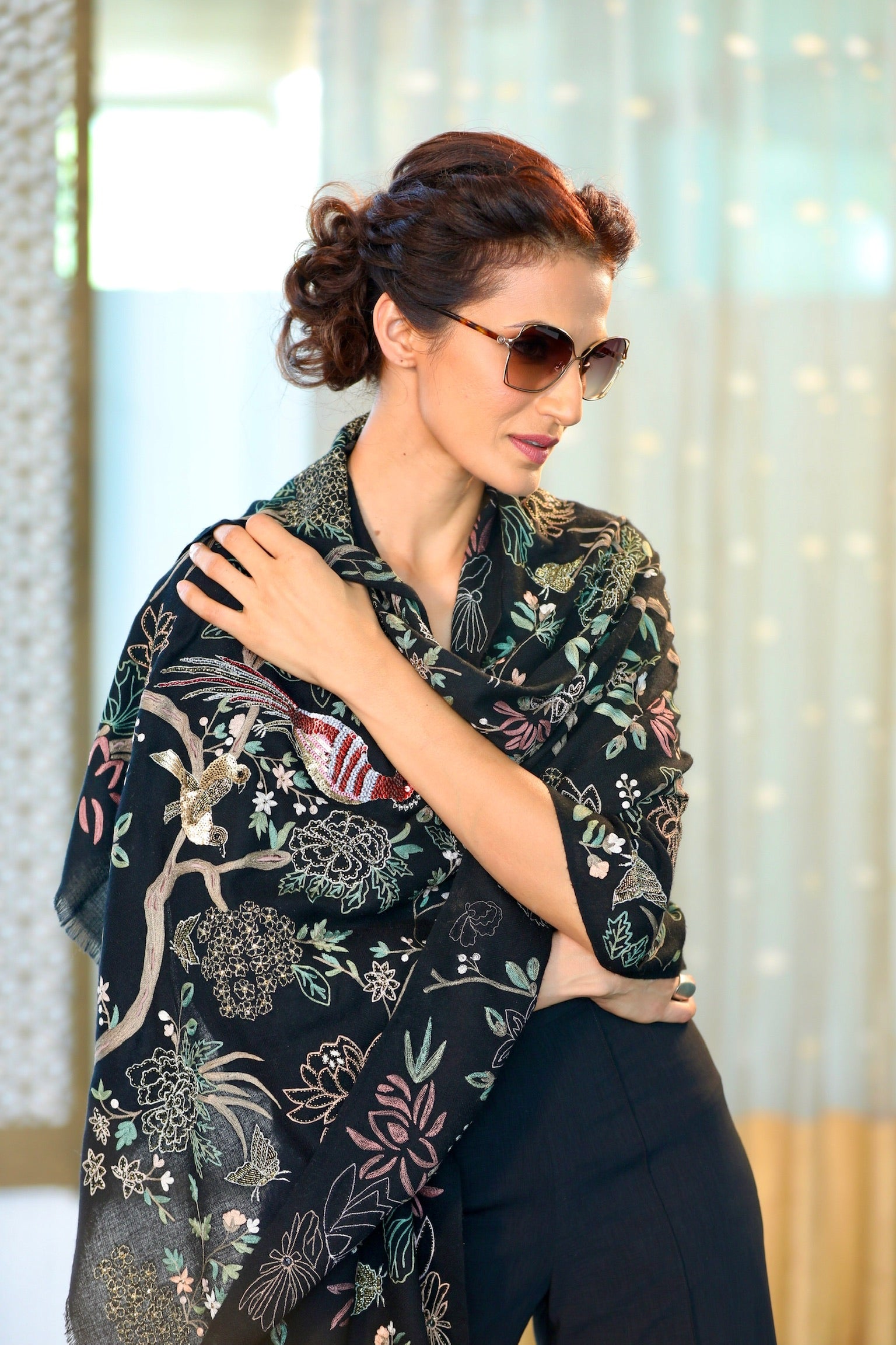 A Colourful Symphony | Embroidered Pure Cashmere Stole