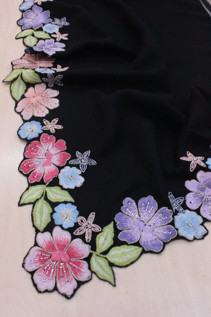 Floral Sprinkle Embroidered Wool Silk Stole