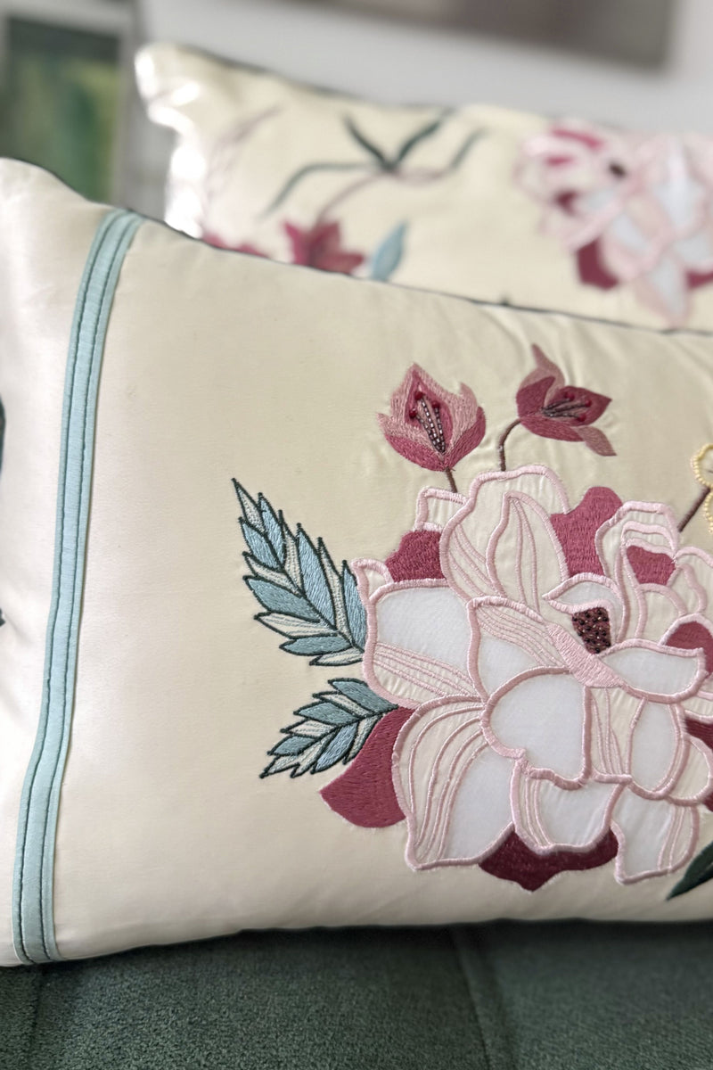 Bougainvillea Accent | Embroidered Cushion Cover – Mauli Cashmere