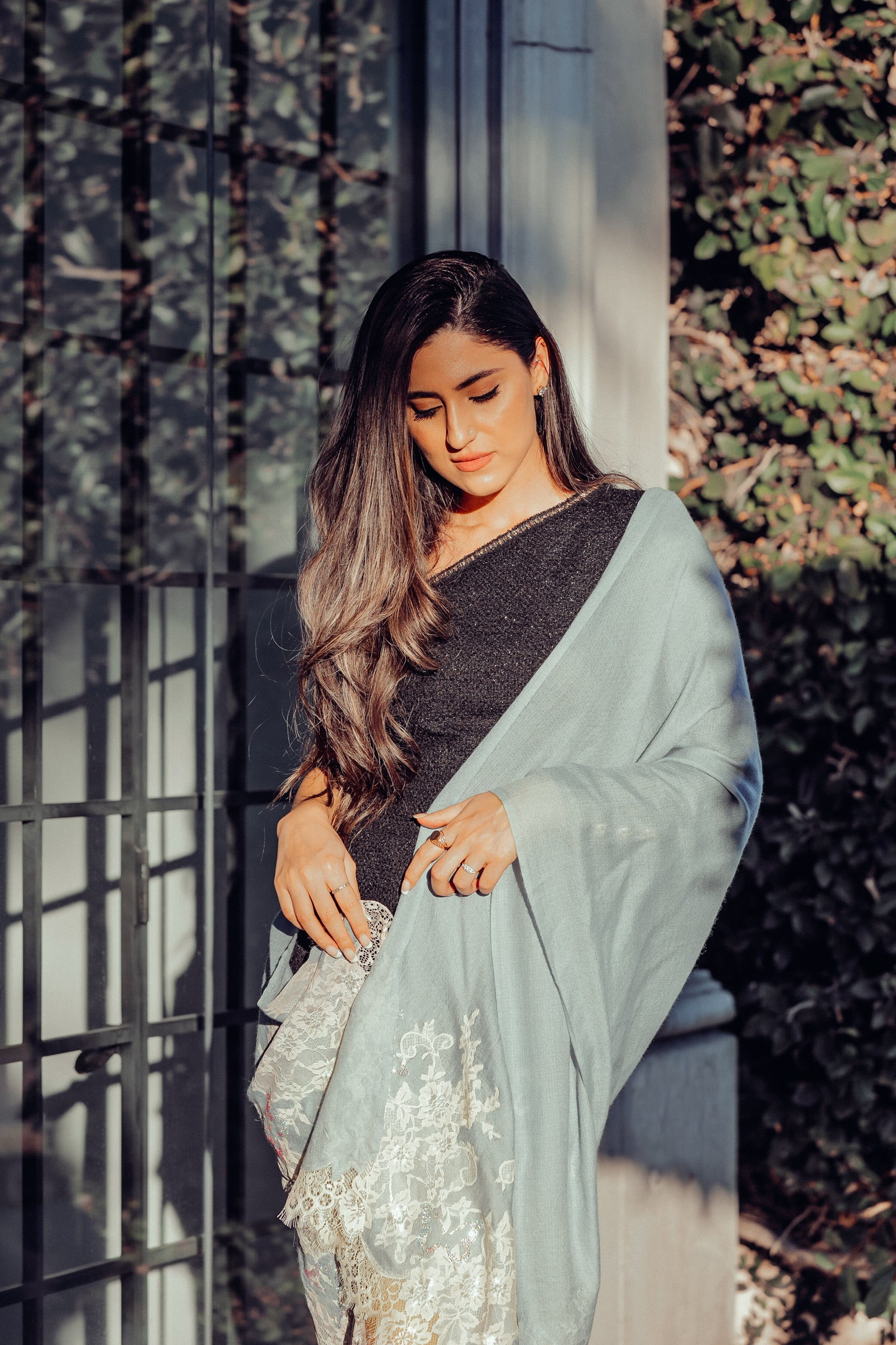 Japanese Rose | Embroidered Wool Silk Stole