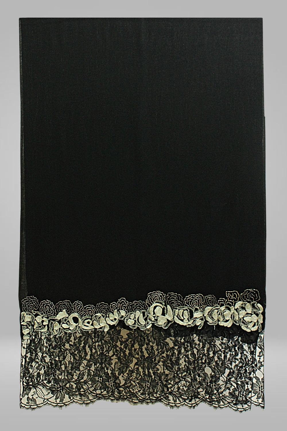 Zari Peony Border Lace | Embroidered Pure Cashmere Stole