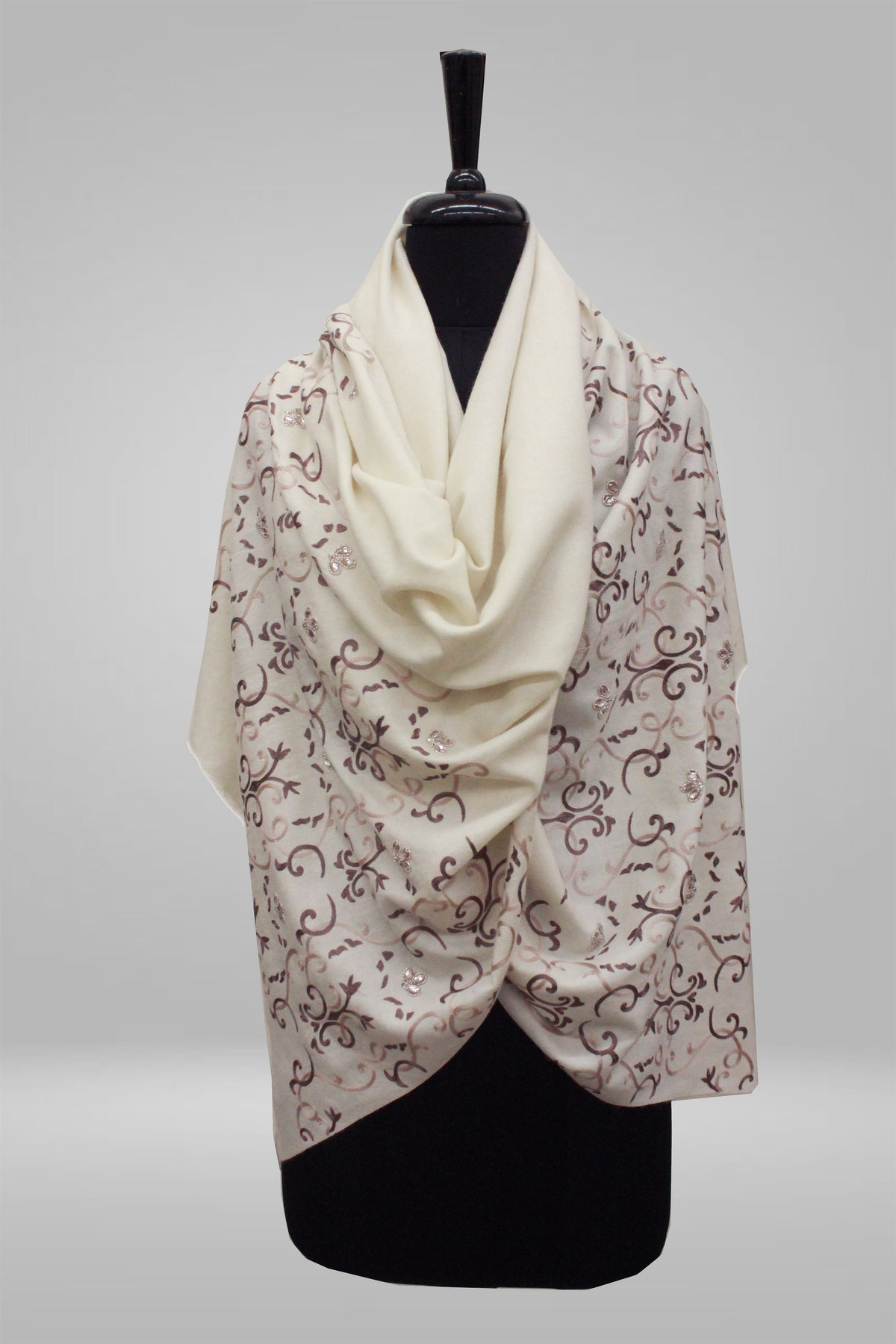 Royal Intertwine Crystal Border | Embroidered Cashmere Silk Stole