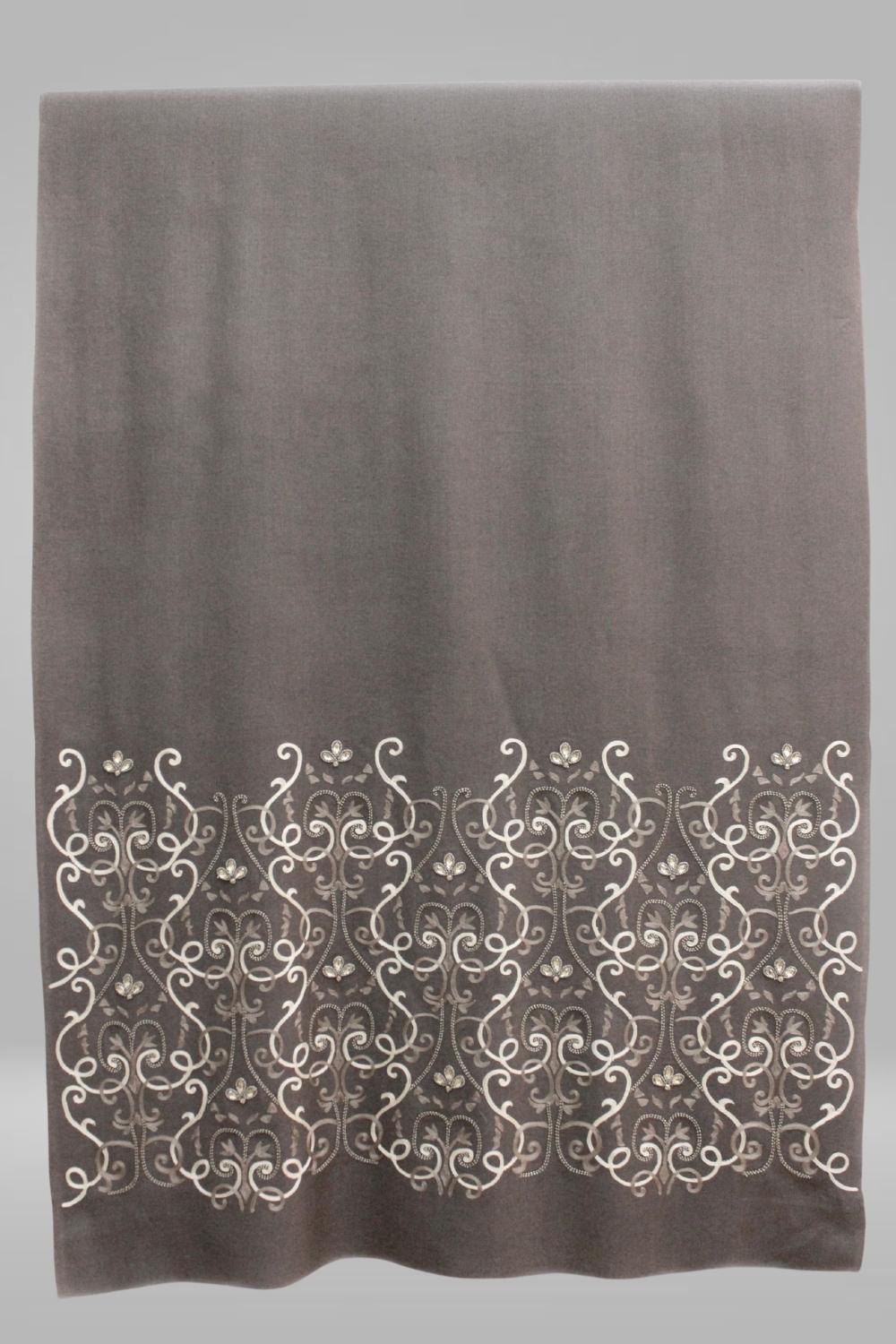 Royal Intertwine Crystal Border | Embroidered Cashmere Silk Stole