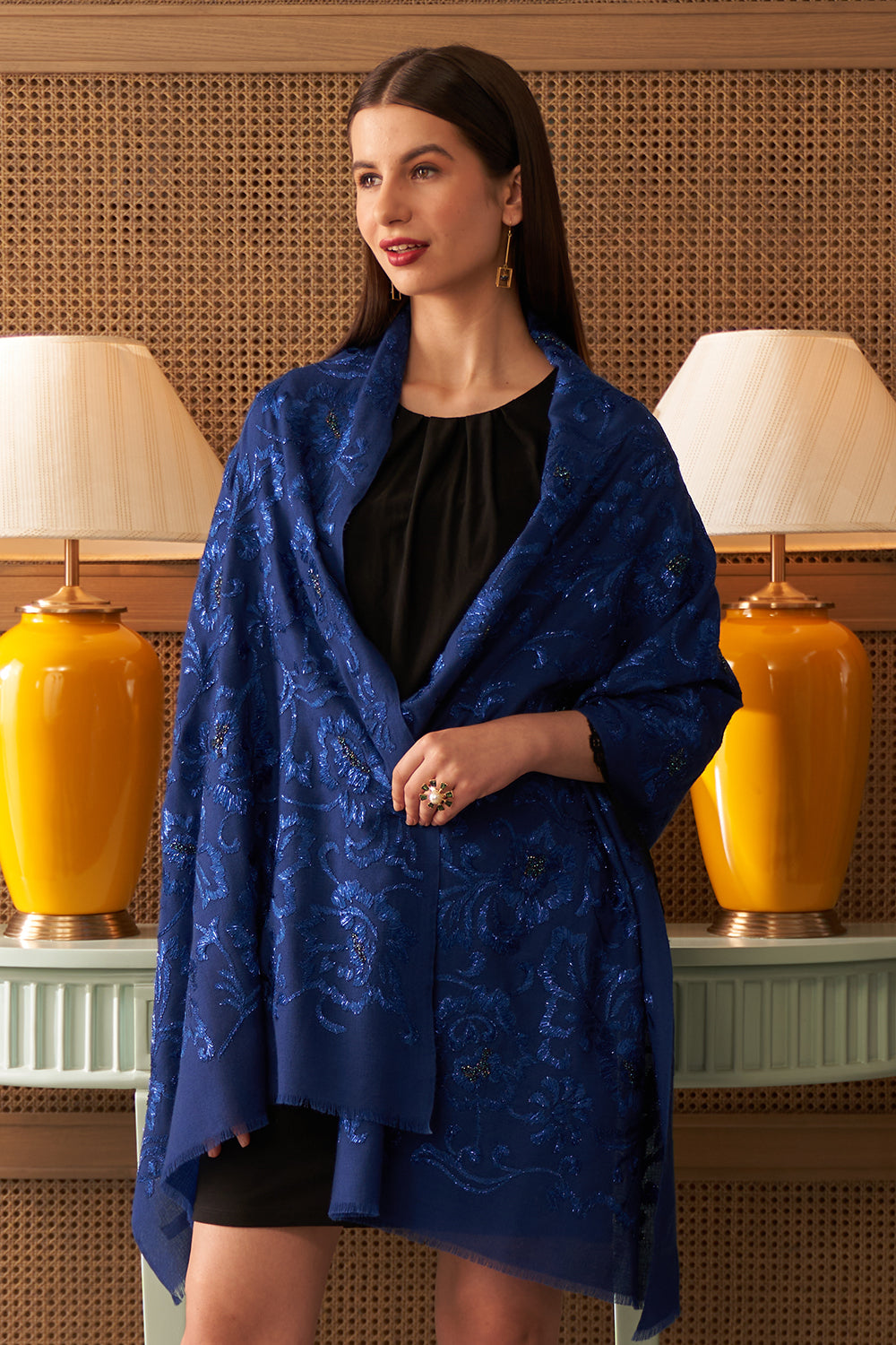 The Royal Shimmer | Embroidered Pure Cashmere Stole
