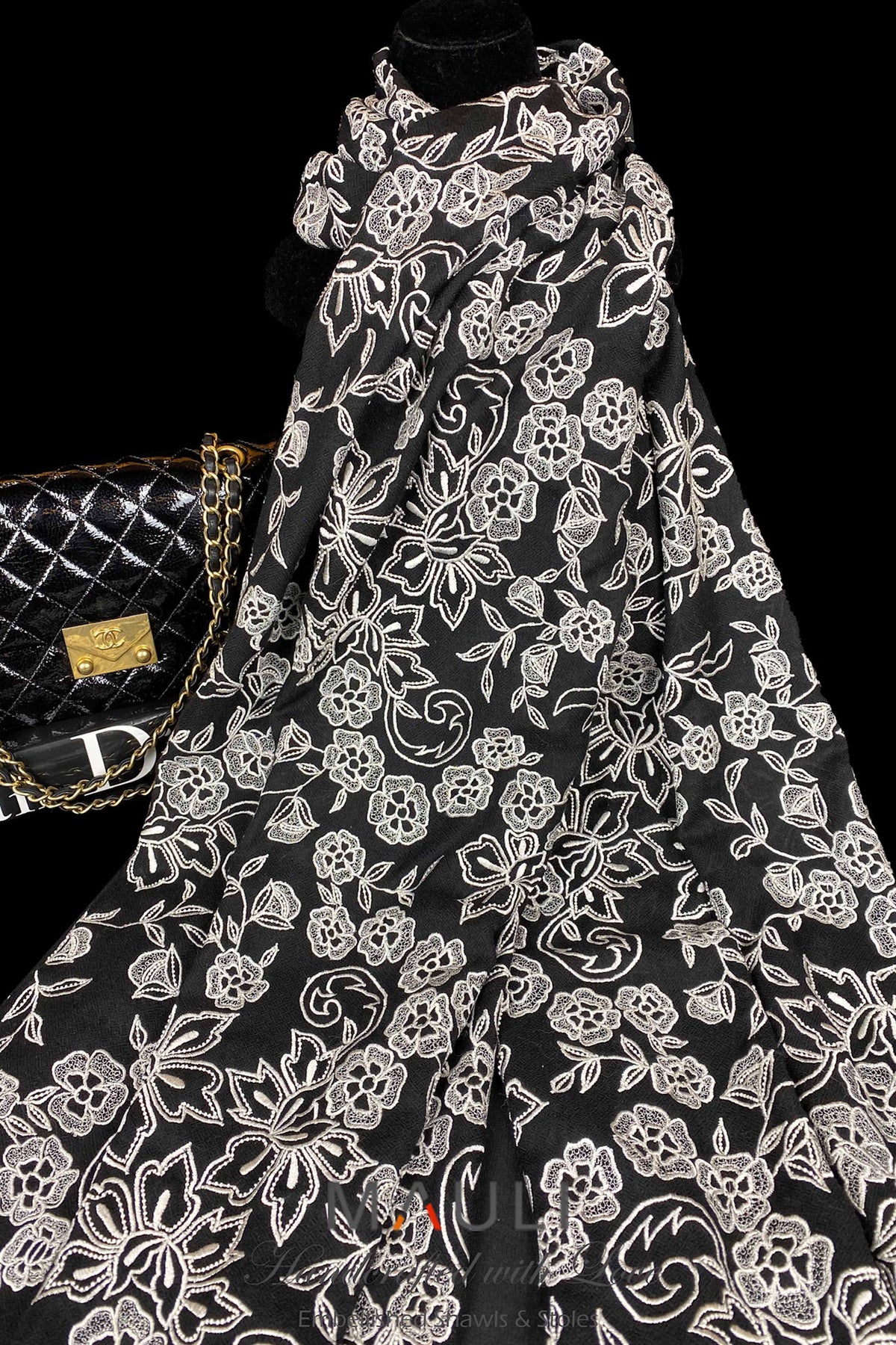 French Floral Jaal | Embroidered Pure Cashmere Stole