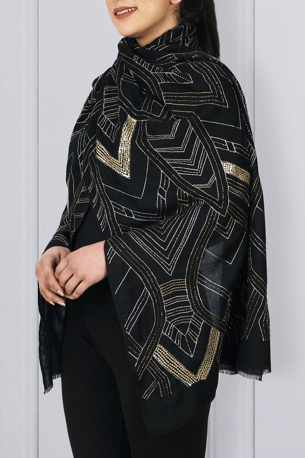 Aztec Gold | Embroidered Pure Cashmere Stole