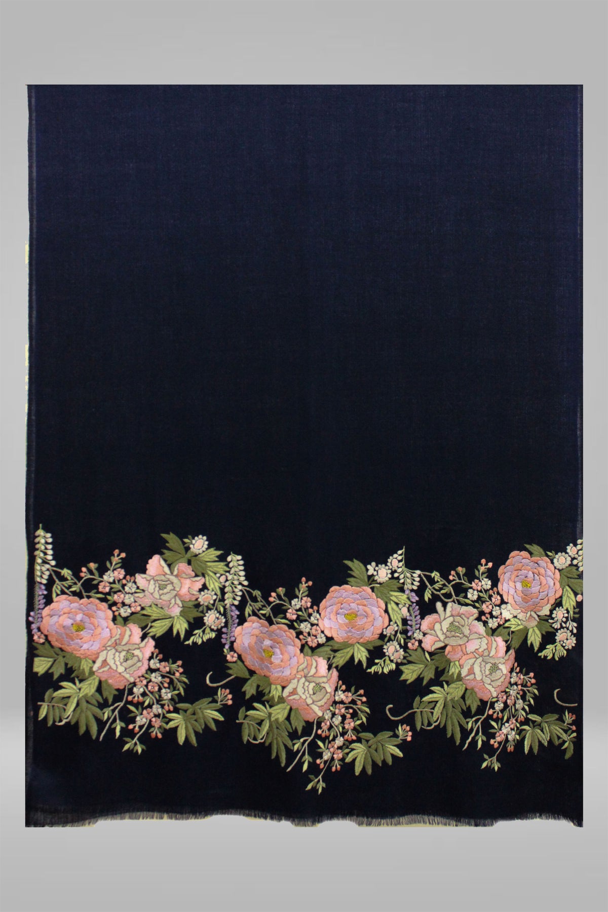 A Floral Quest I Embroidered Fine Wool Silk Stole