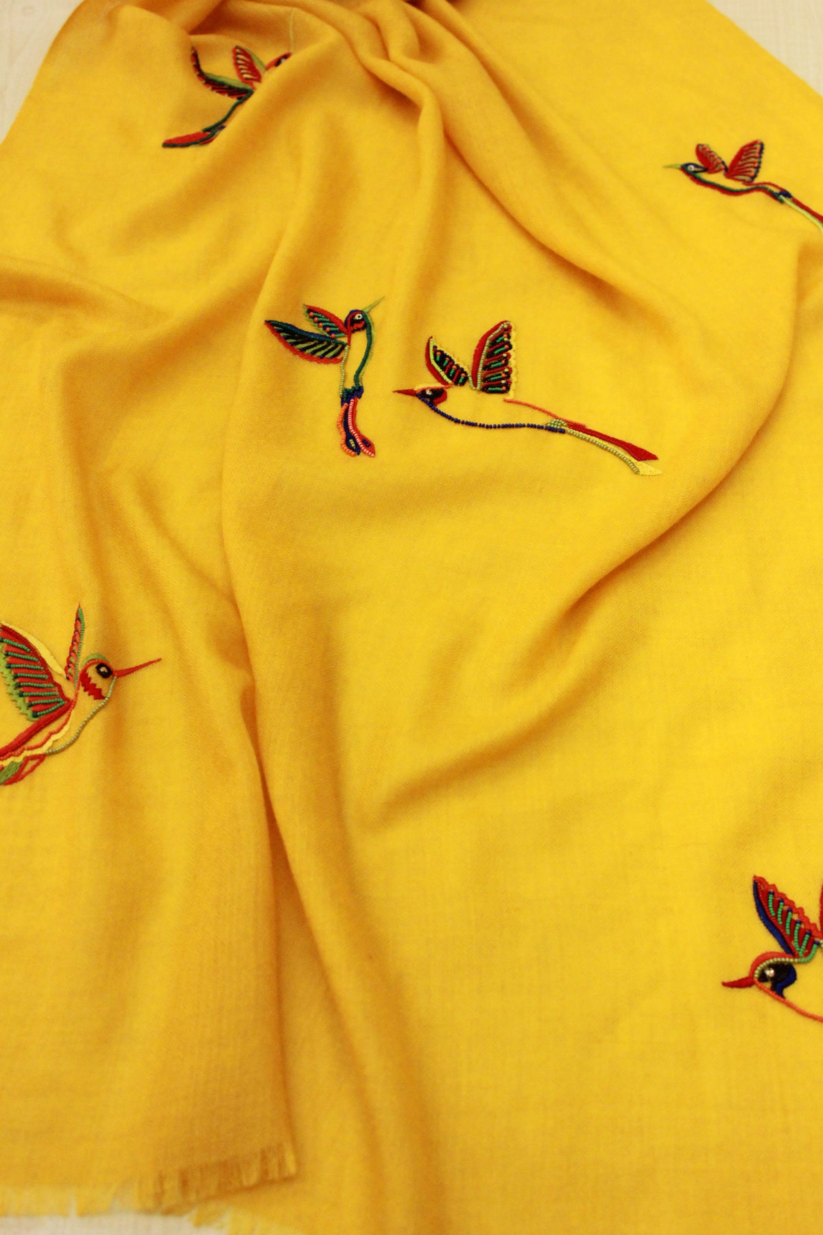 Colourful Wings I Embroidered Cashmere Wool Stole