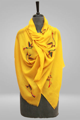 Colourful Wings I Embroidered Cashmere Wool Stole