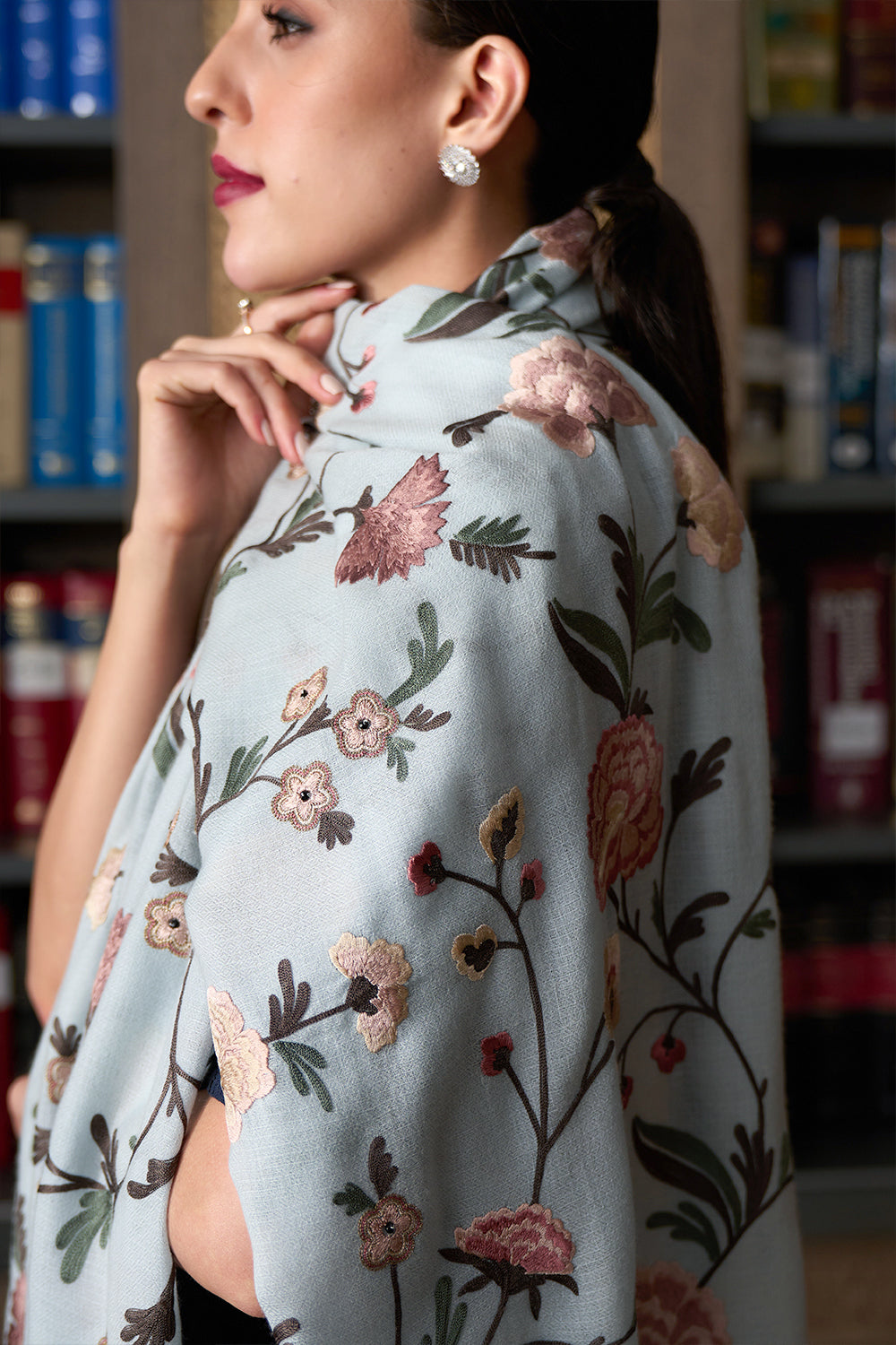 A Peony Dream | Embroidered Pure Cashmere Stole
