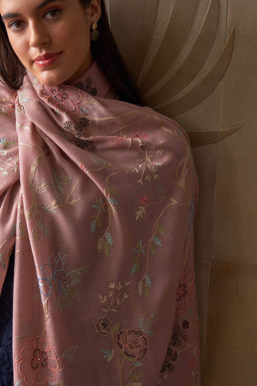 Let It Bloom Embroidered Pure Cashmere Stole
