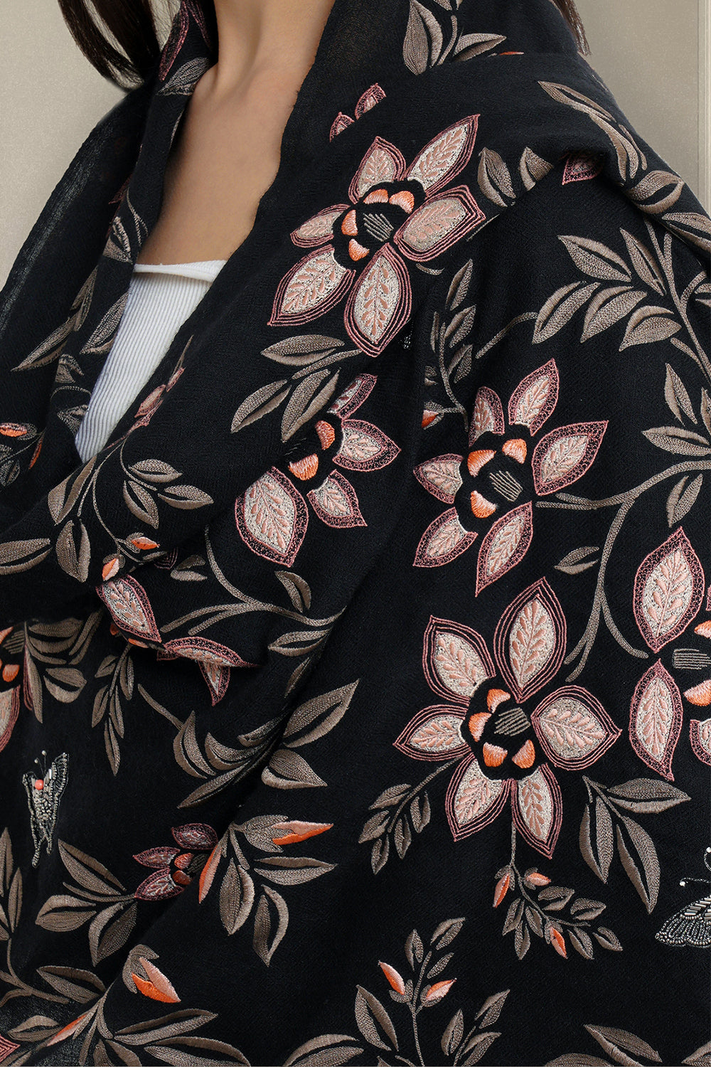 Bold Blooms | Embroidered Pure Cashmere Stole