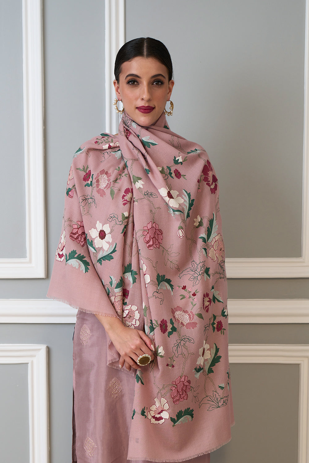 A Perfect Bloom | Embroidered Pure Cashmere Stole