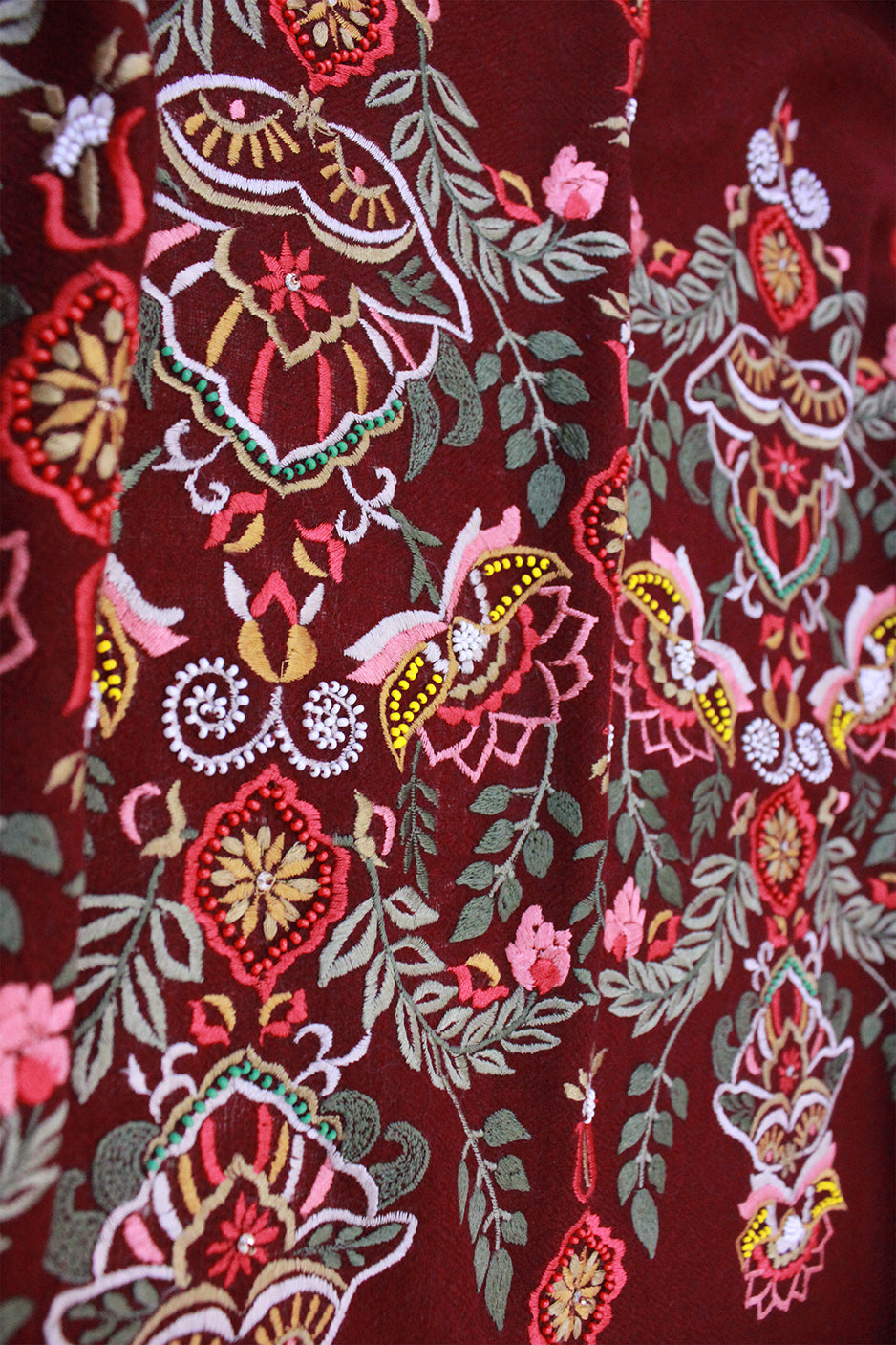 Gypsy Garden | Embroidered Fine Wool Silk Stole