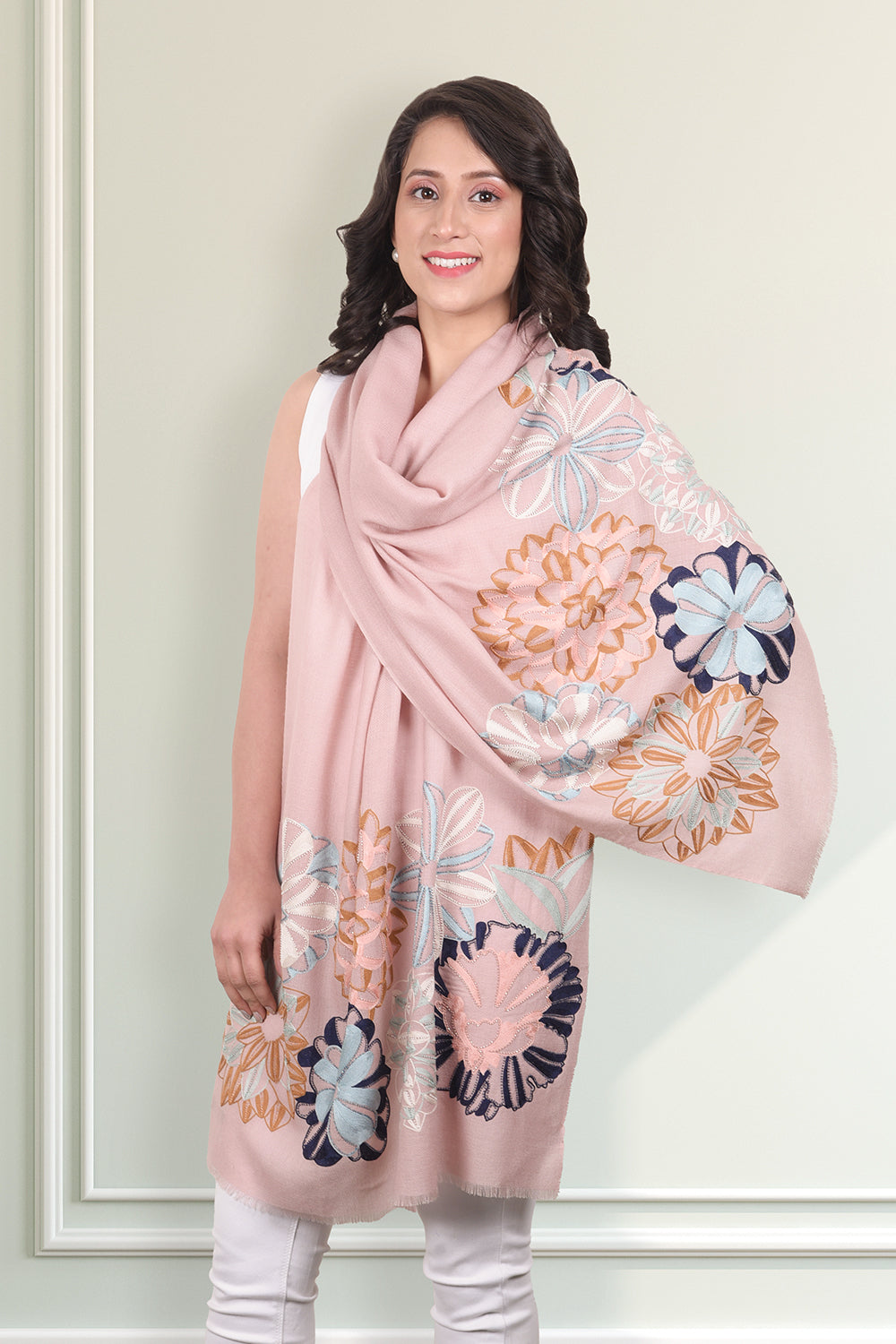 Caribbean Bouquet | Embroidered Fine Merino Wool Stole