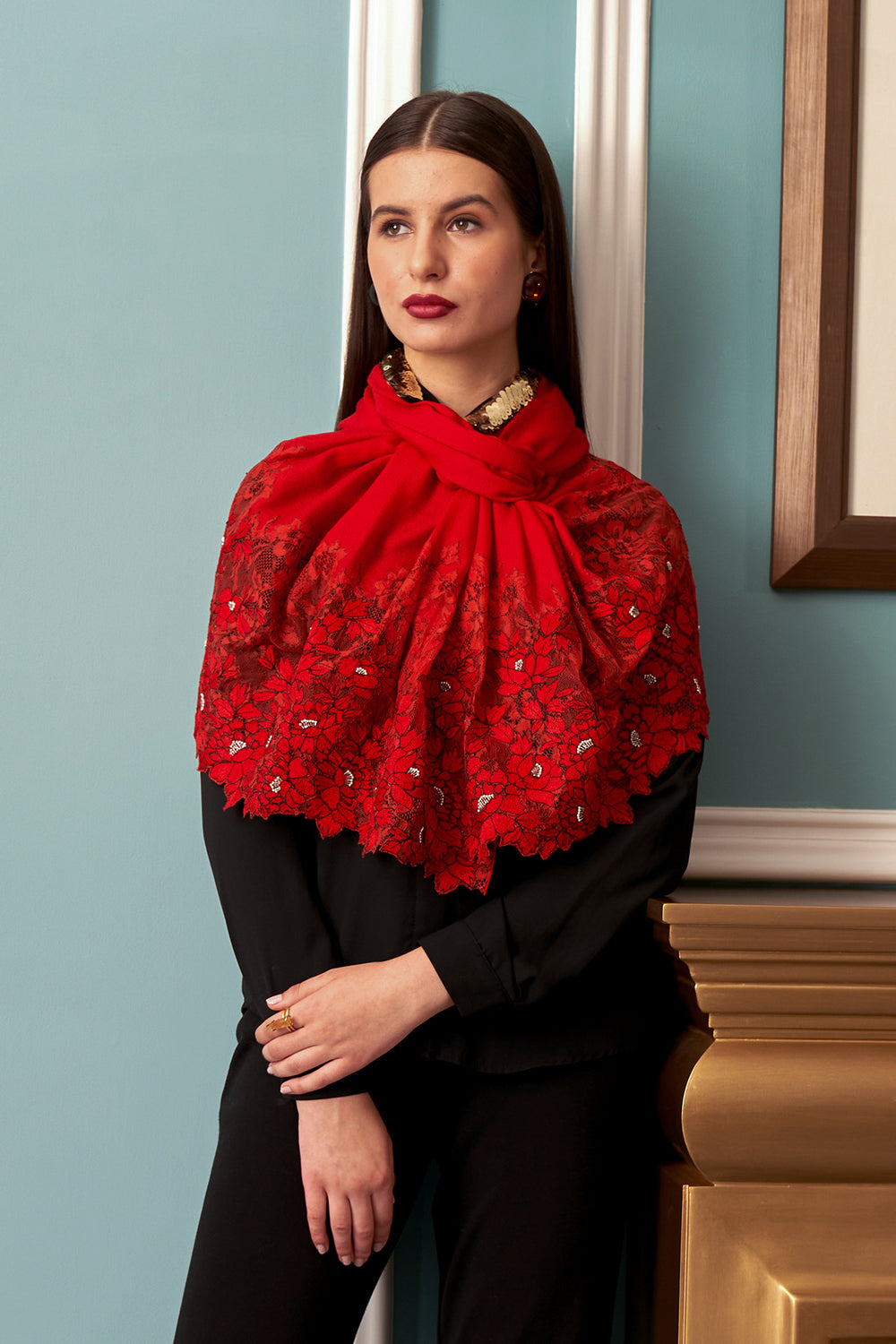 A Rose Filigree | Embroidered Wool Silk Stole