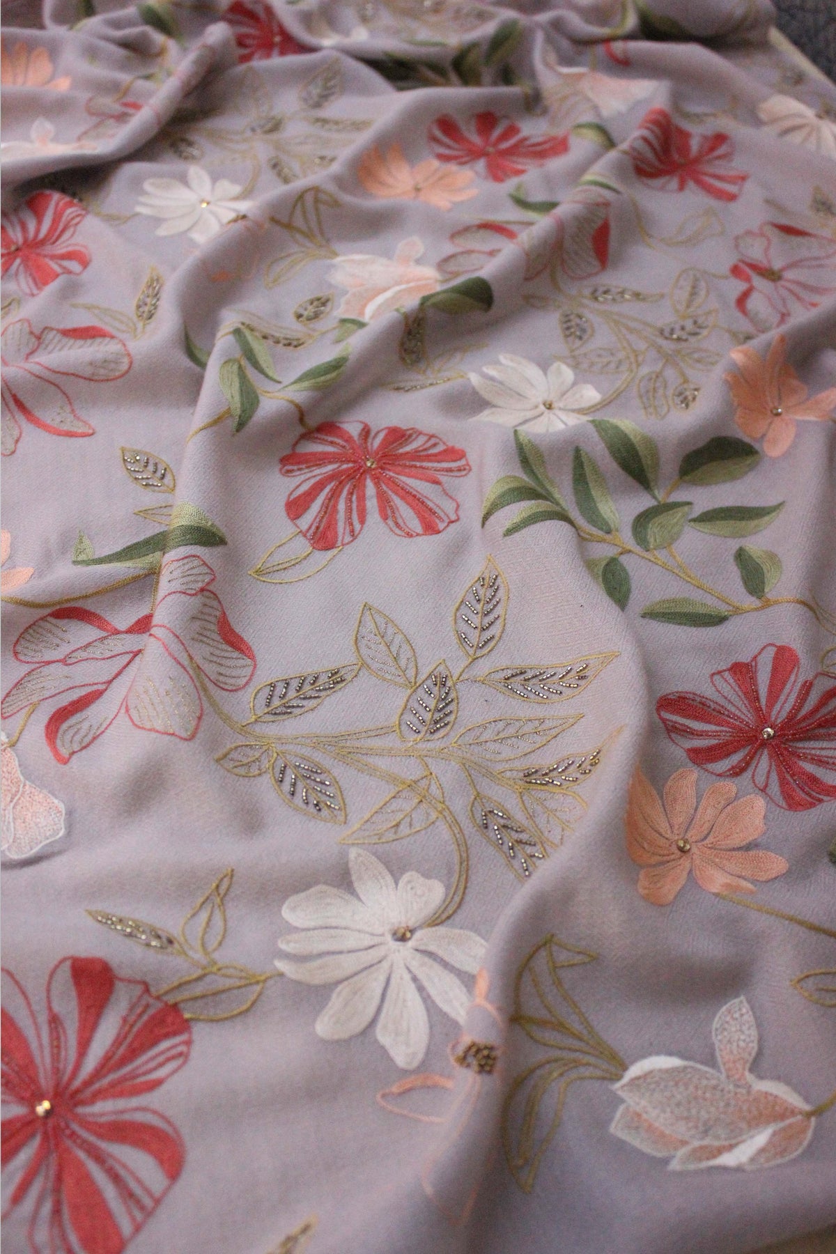 Floral Magnificence | Embroidered Pure Cashmere Stole