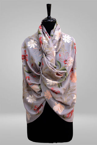 Floral Magnificence | Embroidered Pure Cashmere Stole