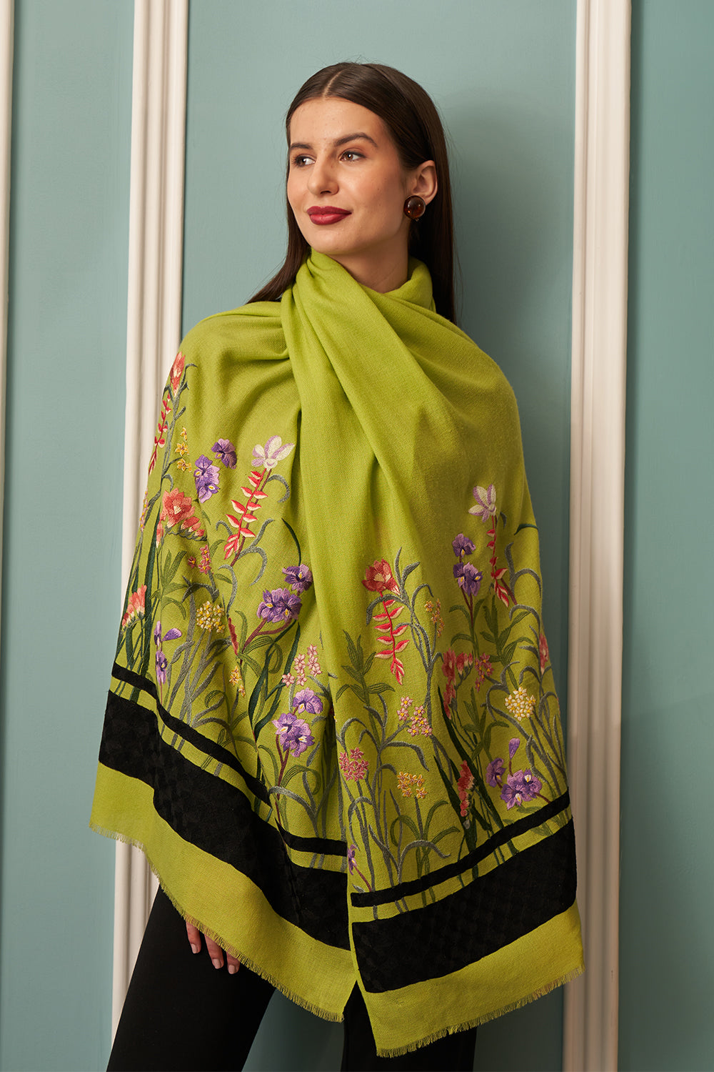 Valley of Flowers | Embroidered Fine Merino Wool Stole