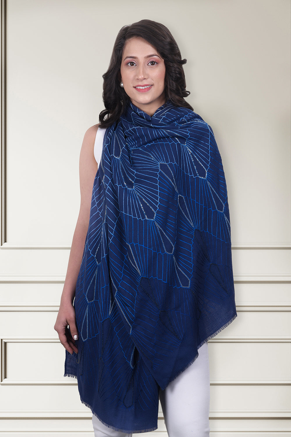 Cascading Brilliance | Embroidered Pure Cashmere Stole