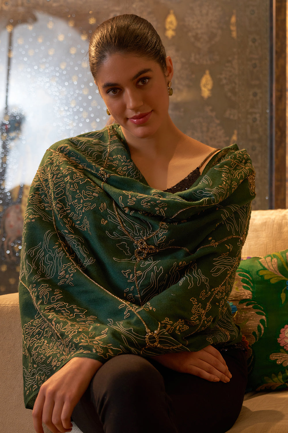 The Royal Links Embroidered Pure Cashmere Stole