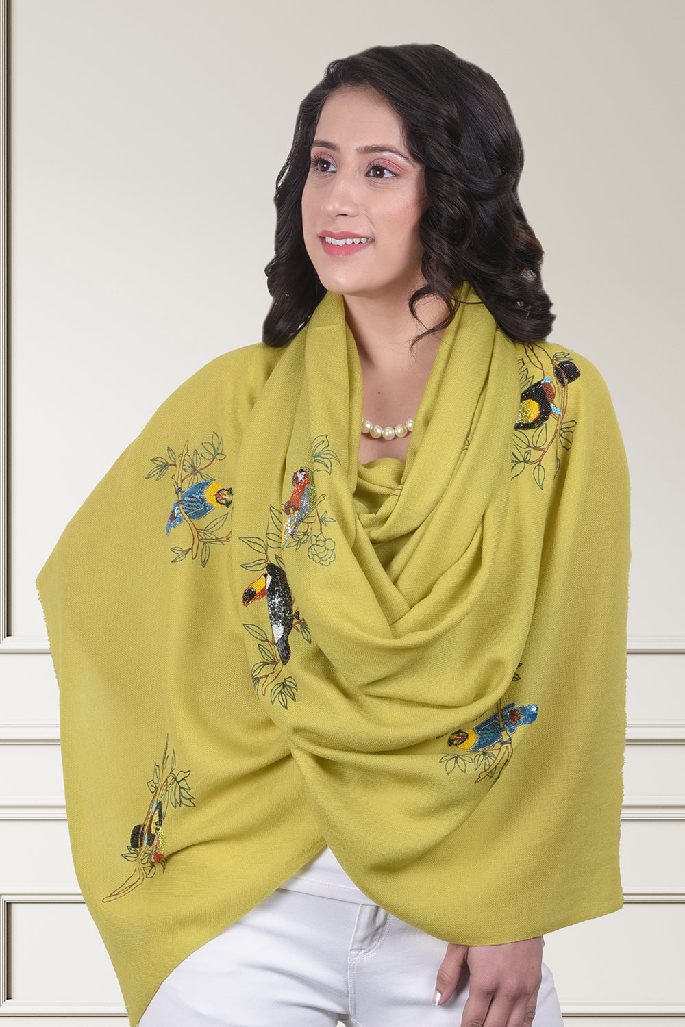 Toucan Troop  | Embroidered Fine Merino Wool Stole