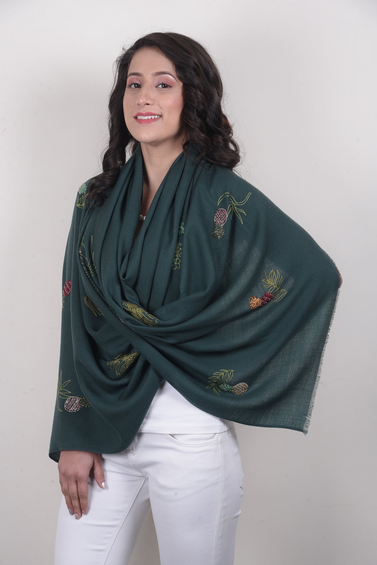 Sweet Tropical | Embroidered Fine Merino Stole